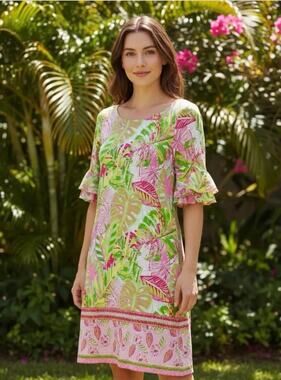 Pappagallo Women’s Medium Oasis Combo Flutter Sleeve Shift Mini Dress
